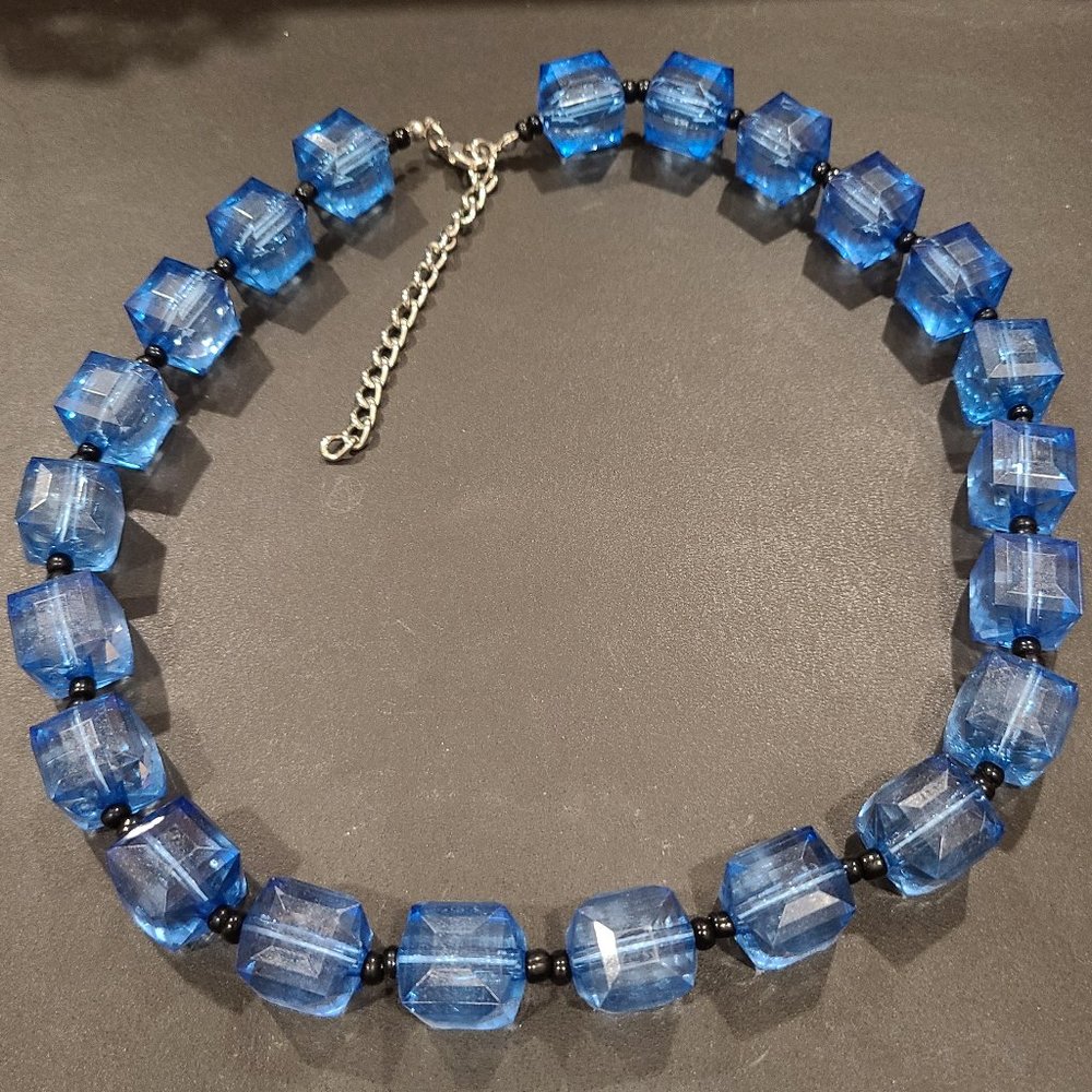 Blue and Black Acrylic Necklace - EUC